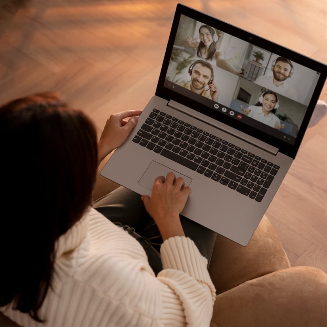 Office environment with remote team collaboration