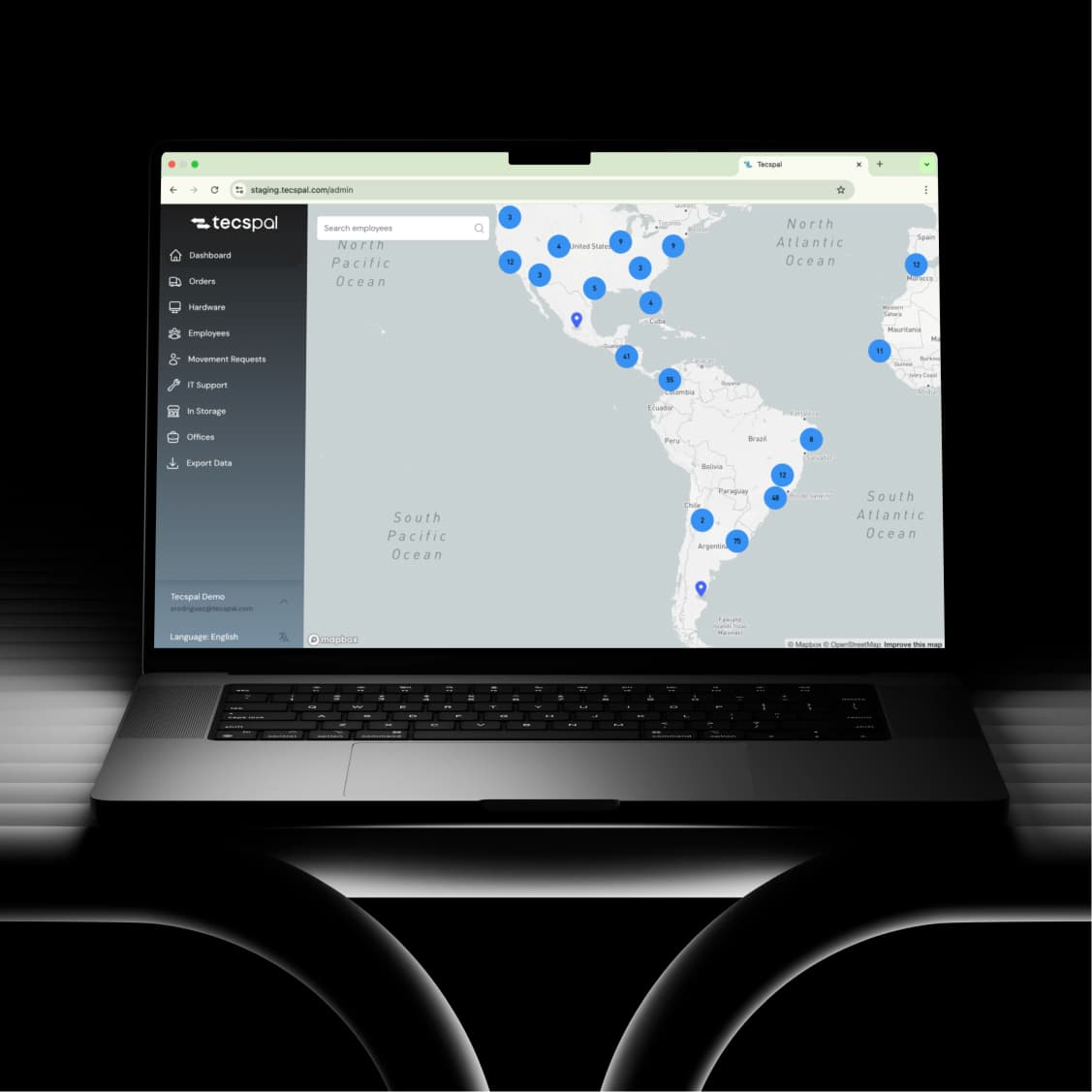 Office environment with remote team collaboration