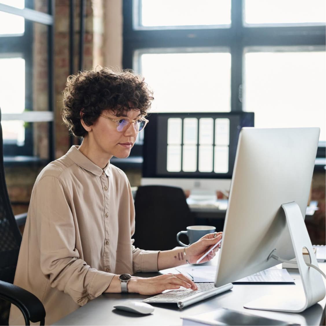 Office environment with remote team collaboration