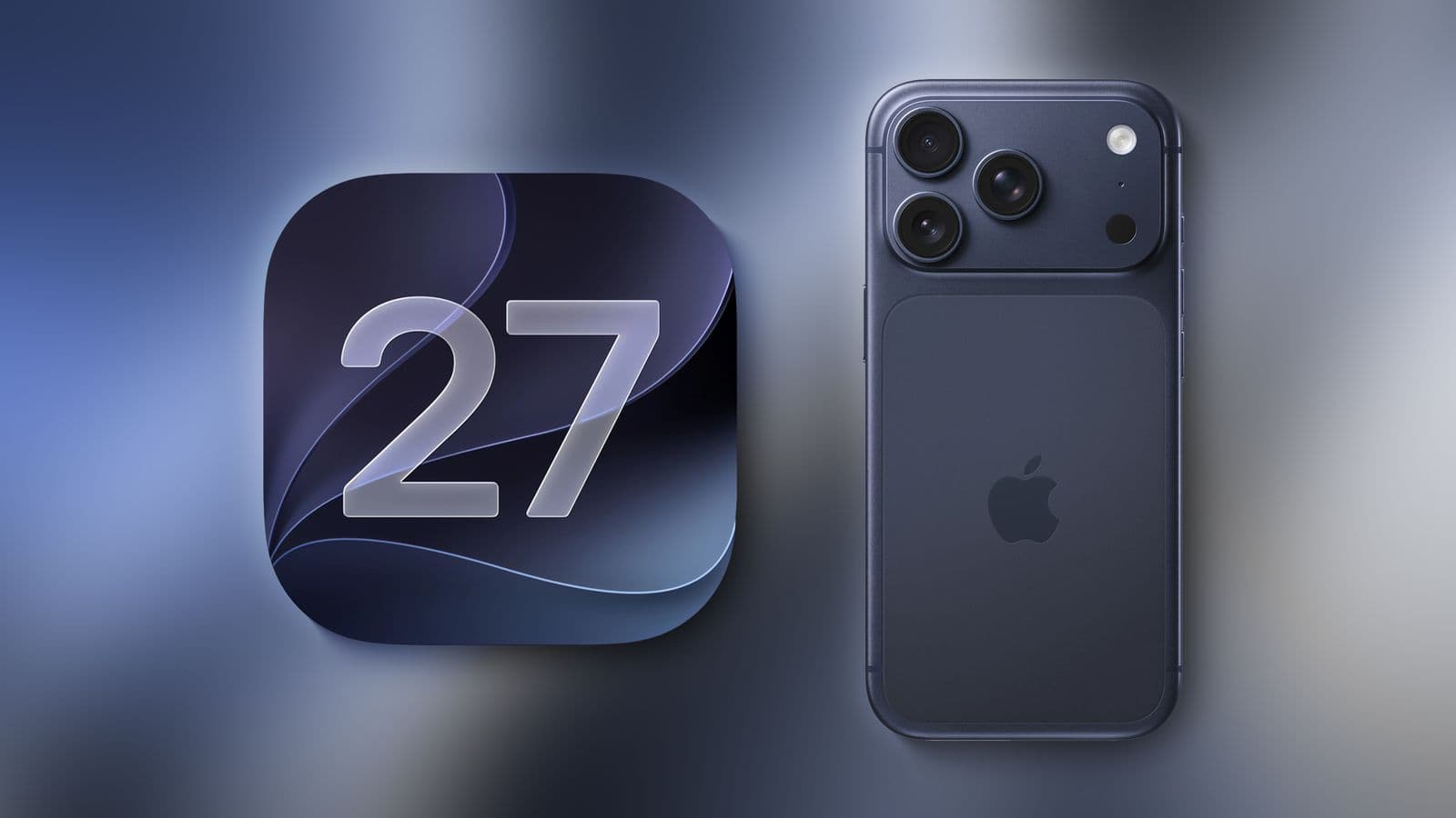 Smartphone with triple camera next to a digital graphic showing the number 27, set against a blue gradient background.