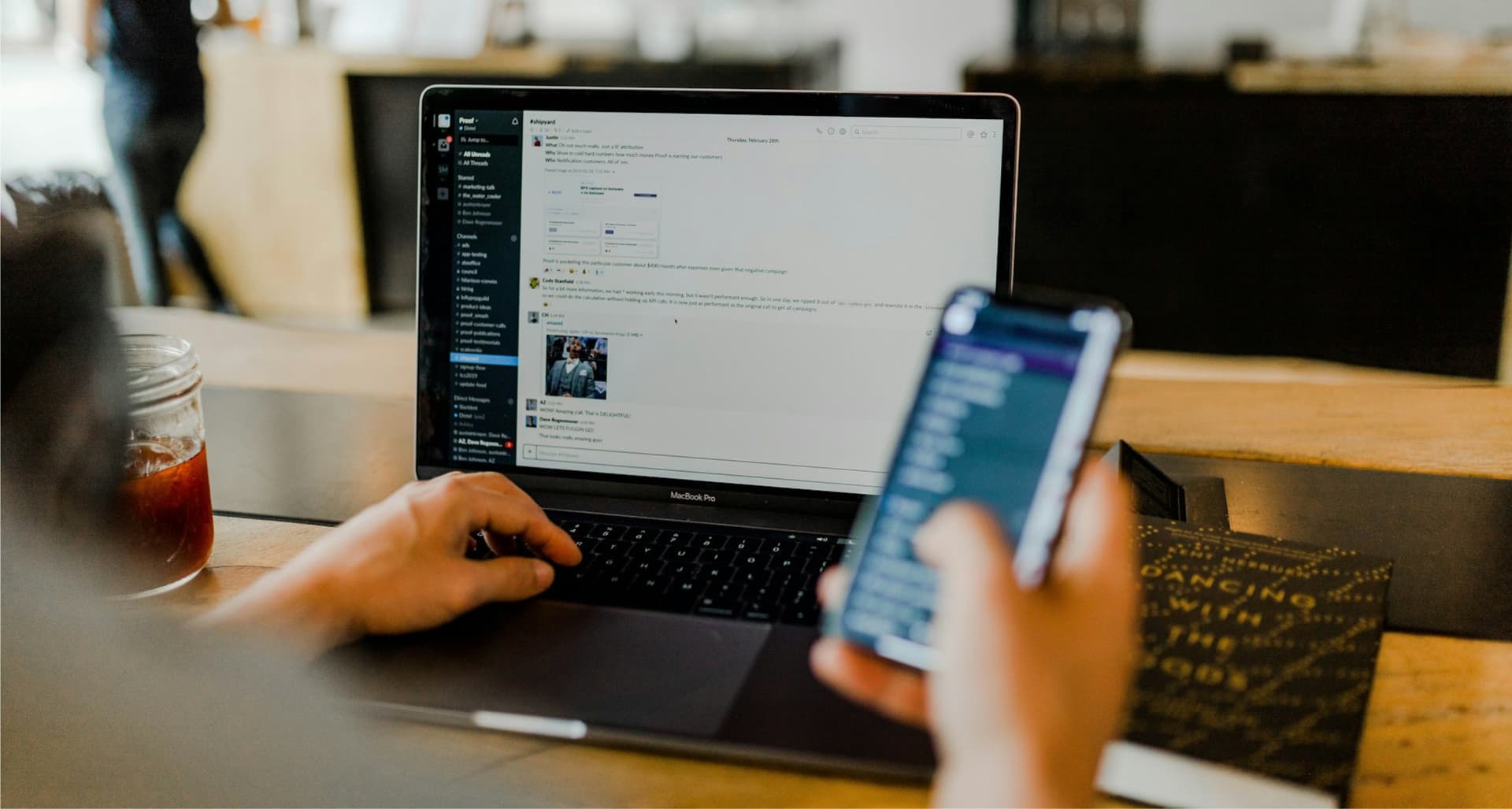 Office environment with remote team collaboration