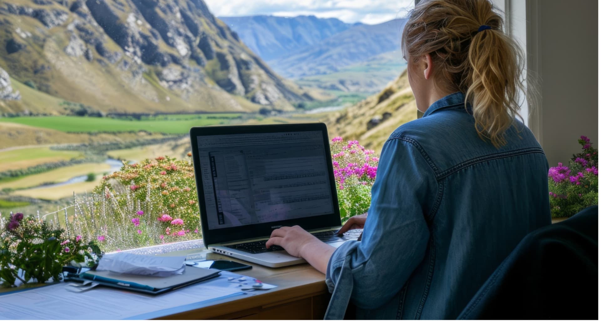 Office environment with remote team collaboration