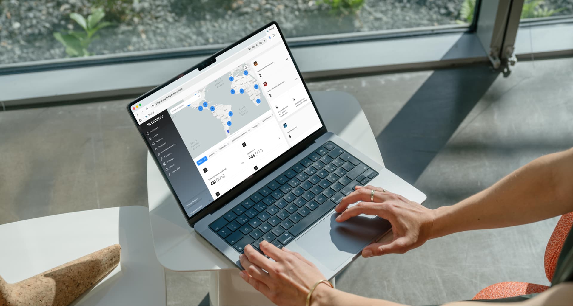 Office environment with remote team collaboration
